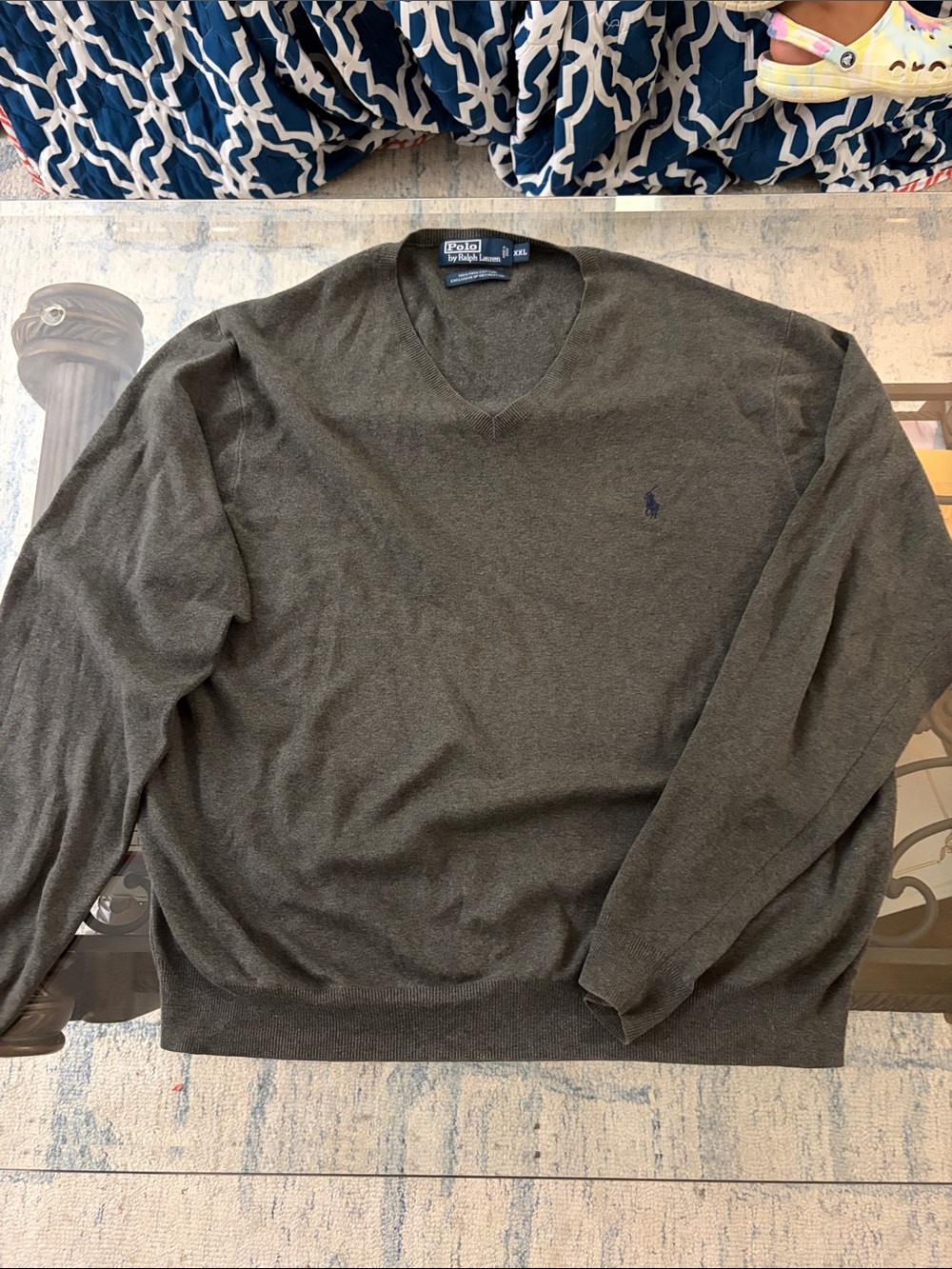 Polo by Ralph Lauren Men's V-Neck Sweater in Grey